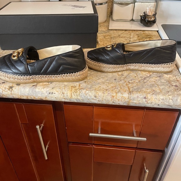 Authentic Black Leather Gucci Espadrille Double G Size 35 - Picture 9 of 9